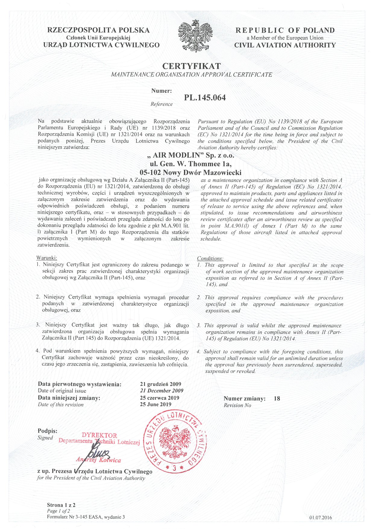 Certyfikat PL.145.064 strona 1/2
